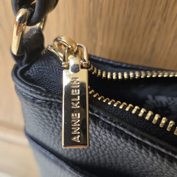 Anne Klein Black Textured Shoulder Bag with Gold Hardware - Picture 2 of 4